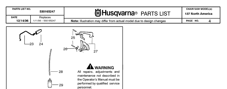 Throttle Controls Diagram and Parts List for 137 20064900001-20070100000 Husqvarna Chainsaw