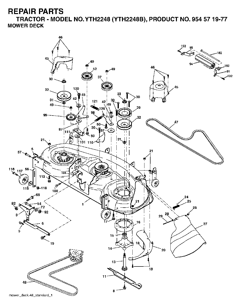 Mower Deck / Cutting Deck Diagram and Parts List for YTH2248B (954571977)(2004-06) Husqvarna Lawn Tractor