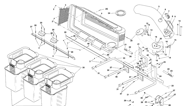 Grass Catcher Diagram and Parts List for C342B (954040503)(2001-11) Husqvarna Lawn Tractor Accessories