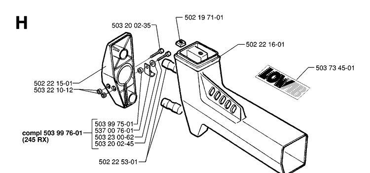 Tower Diagram and Parts List for 245R 19984000001-20023100000 Husqvarna Brush Cutter