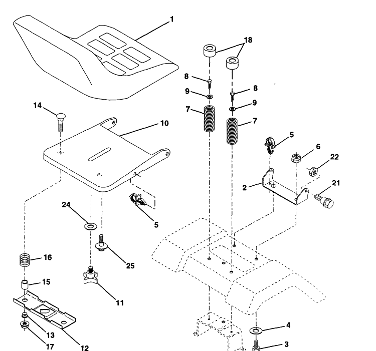 Seat Assembly Diagram and Parts List for LTH130 (954140005H)(1998-07) Husqvarna Lawn Mower