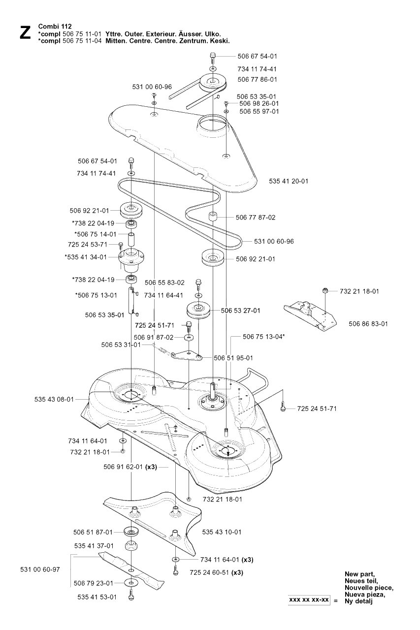 44-Inch/112cm Cutting Deck Diagram and Parts List for R16 2003-01 Husqvarna Lawn Tractor