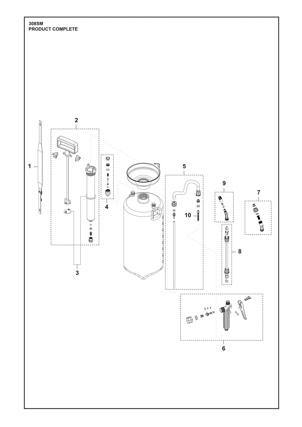 Complete Product Diagram and Parts List for 308SM  Husqvarna Sprayer
