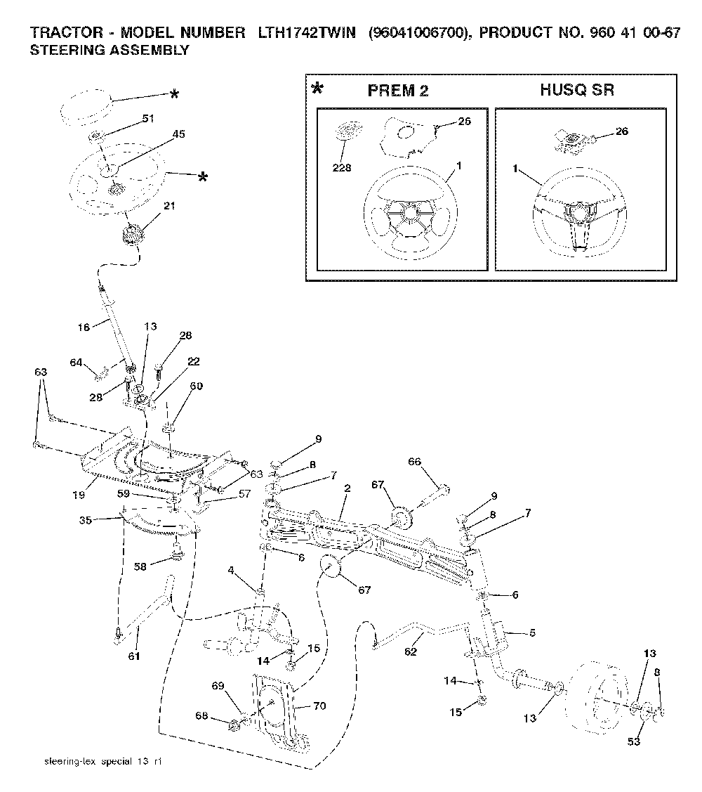 Steering Diagram and Parts List for LTH1742TWIN (96041006700)(2008-01) Husqvarna Lawn Tractor