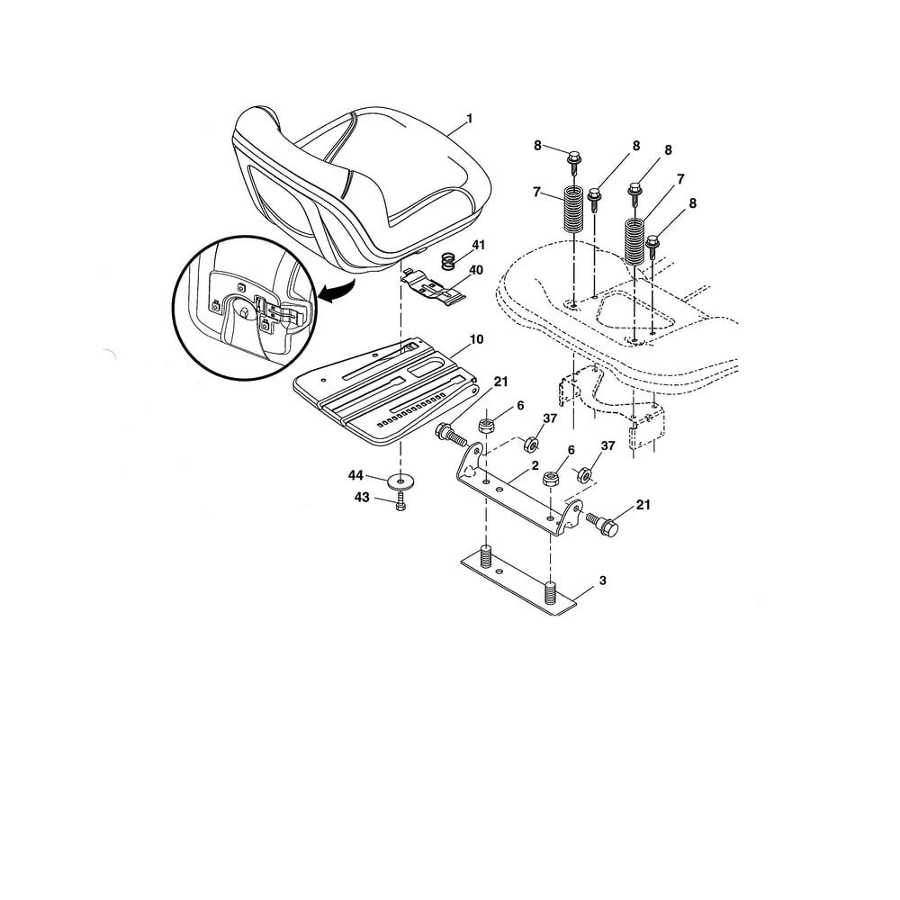 Seat Diagram and Parts List for YTH2348-917240440  Husqvarna Lawn Tractor