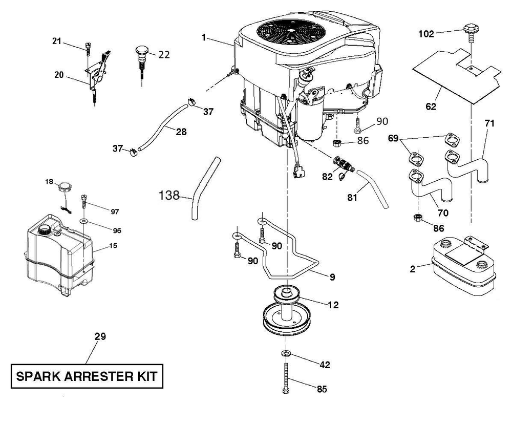 Engine Diagram and Parts List for YTH21546  Husqvarna Lawn Tractor