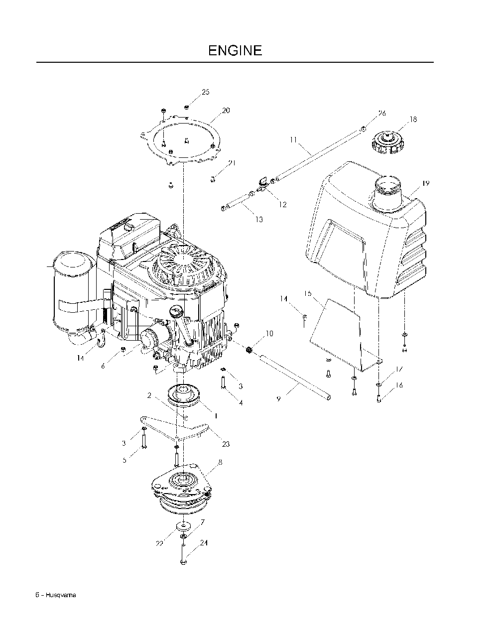 Engine Diagram and Parts List for WH3615966947001 2008-08 Husqvarna Lawn Mower