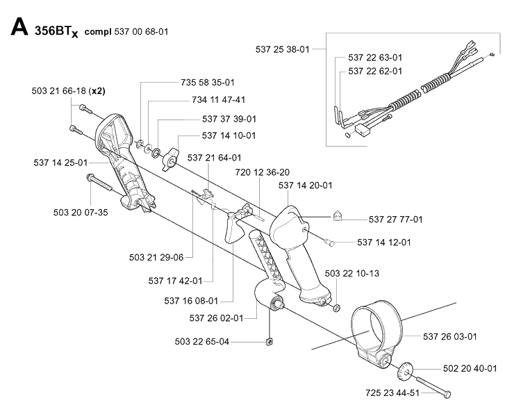 Handle And Controls Diagram and Parts List for 356BF 20044000001-20144899999 Husqvarna Leaf Blower / Vacuum