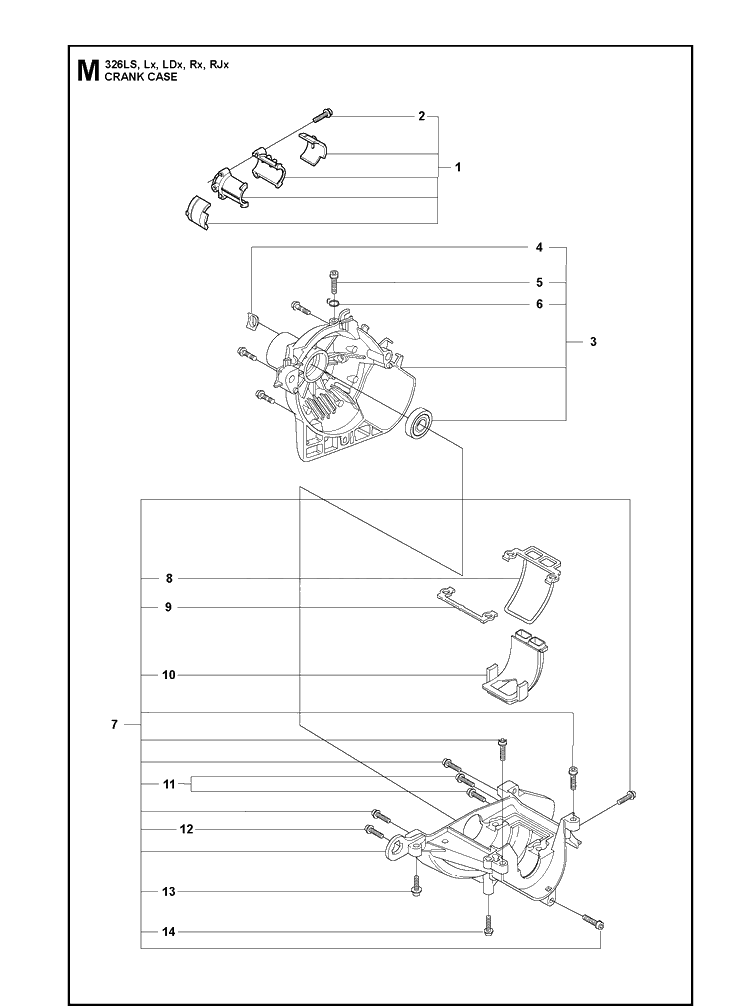 Crankcase Diagram and Parts List for 326LDX 20091800001-Current Husqvarna Edger