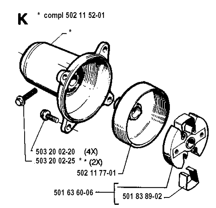 Clutch Diagram and Parts List for 245RX 19941400001-19962200000 Husqvarna Brush Cutter