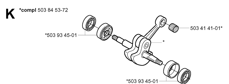 Crankshaft Diagram and Parts List for 334T 20031800001-20034400000 Husqvarna Chainsaw