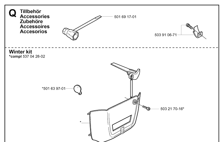 Accessories Diagram and Parts List for 340 20041000001-Current Husqvarna Chainsaw
