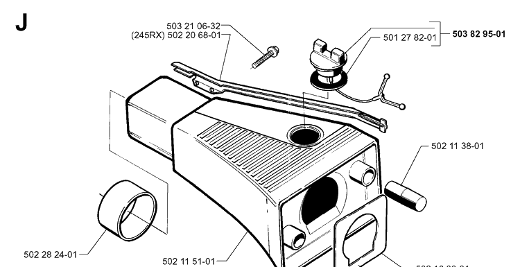 Fuel Tank Diagram and Parts List for 245R 19962200001-19984000000 Husqvarna Brush Cutter