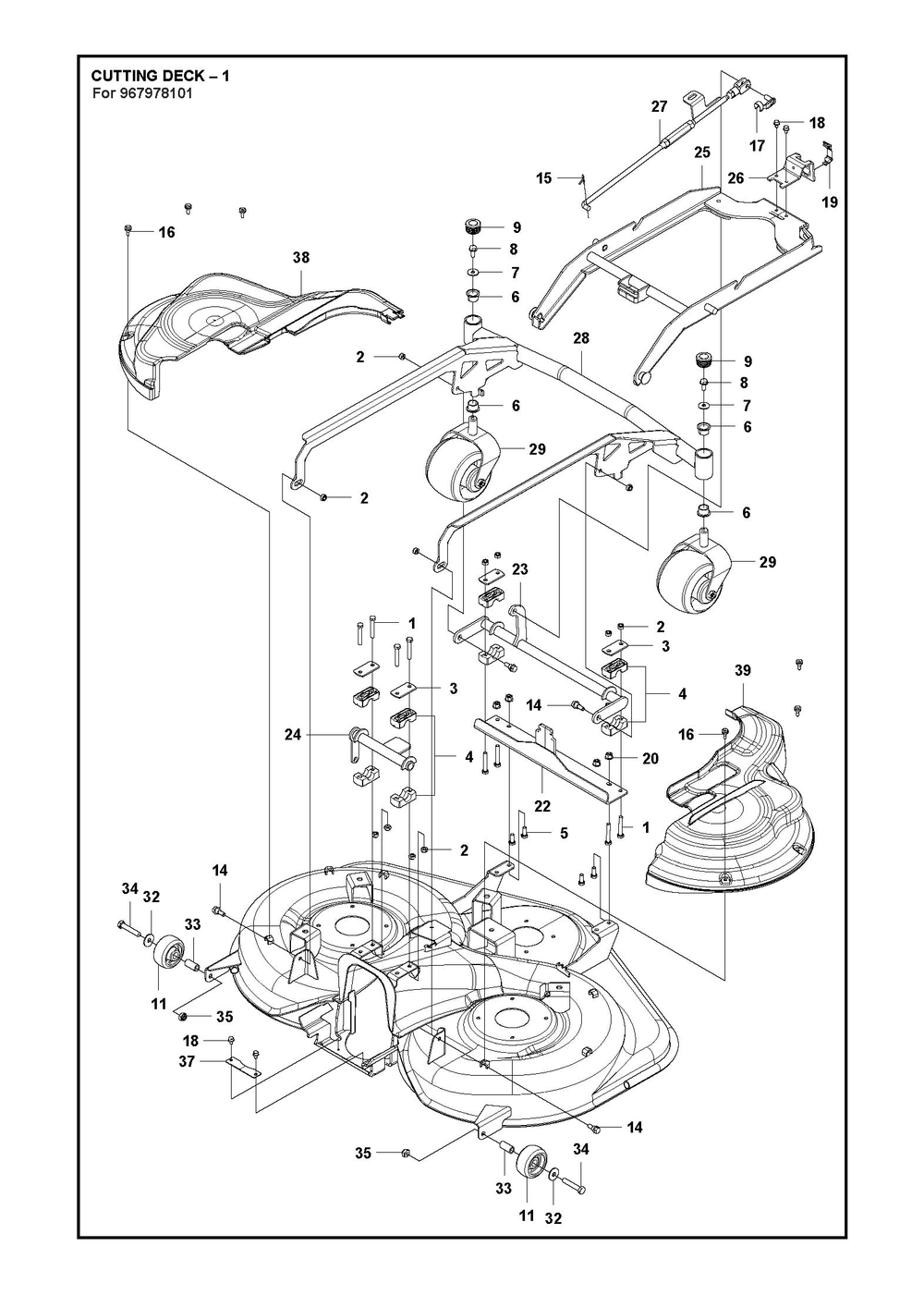 41/103cm Cutting Deck Diagram and Parts List for 103RC300  Husqvarna Lawn Tractor Accessories