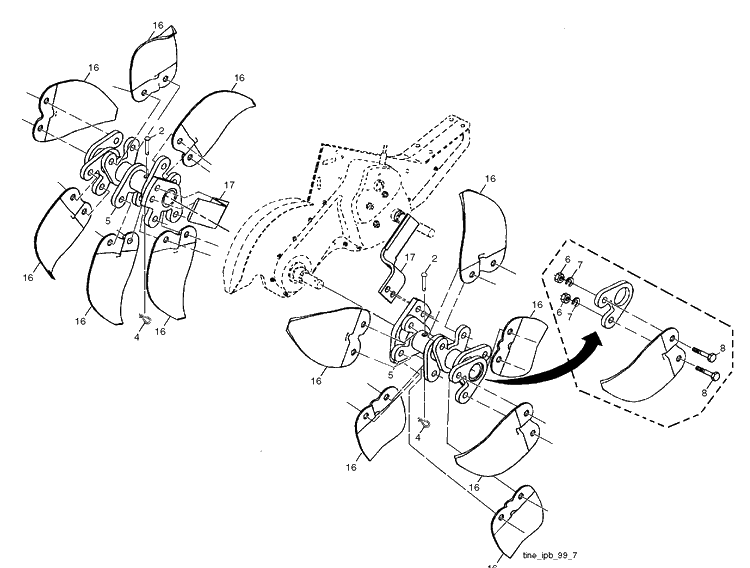 Tine Assembly Diagram and Parts List for TR430DUAL (96091001802)(2011-09) Husqvarna Cultivator