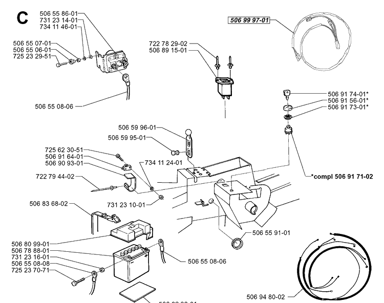 Electrical Diagram and Parts List for PR14 2000-02 Husqvarna Lawn Mower