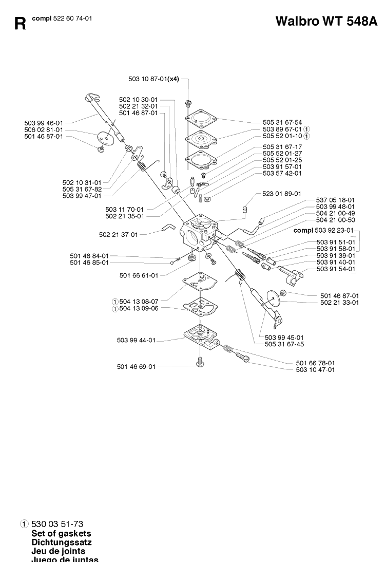 Carburetor Details Diagram and Parts List for 235R  Husqvarna Brush Cutter