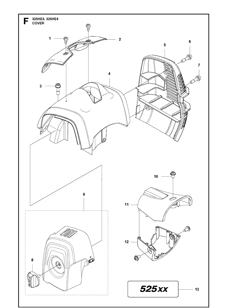 Cover Diagram and Parts List for 325HE3 966787601 from 20150100001-current Husqvarna Hedge Trimmer