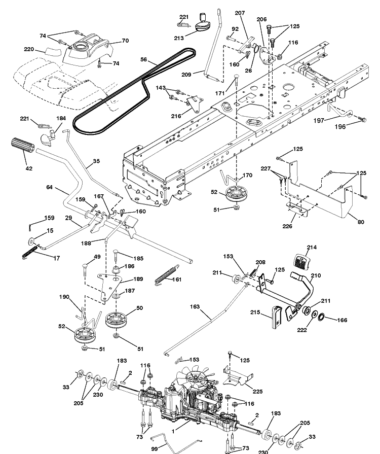 Drive Diagram and Parts List for YTH2042TD (96041022000)(2010-12) Husqvarna Lawn Tractor