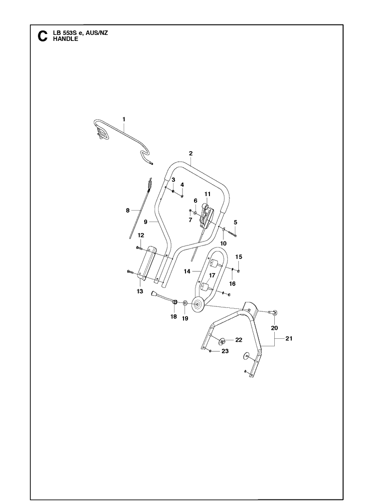 Handle Diagram and Parts List for LB553SE 967256701 Husqvarna Lawn Mower