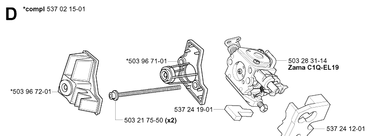 Carburetor Diagram and Parts List for 338XPT 20034400001-20051000000 Husqvarna Chainsaw
