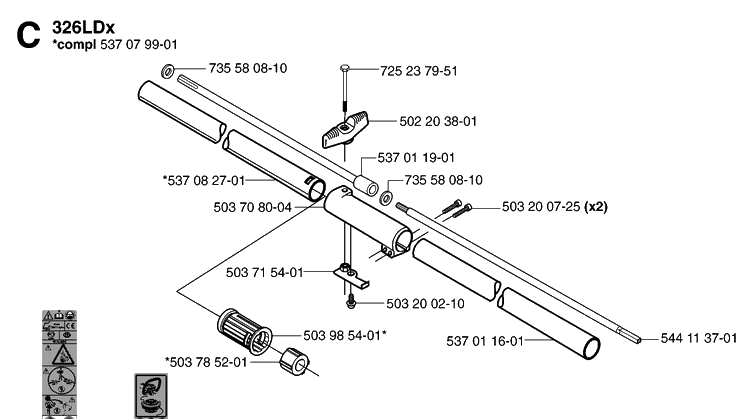 Shaft Diagram and Parts List for 323R 20070100001-20144900000 Husqvarna Brush Cutter