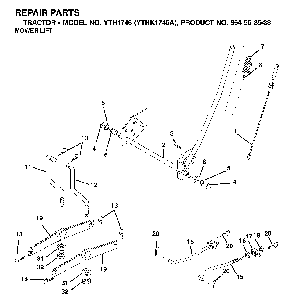 Mower Lift / Deck Lift Diagram and Parts List for YTH1746A (954568533)(2002-01) Husqvarna Lawn Tractor