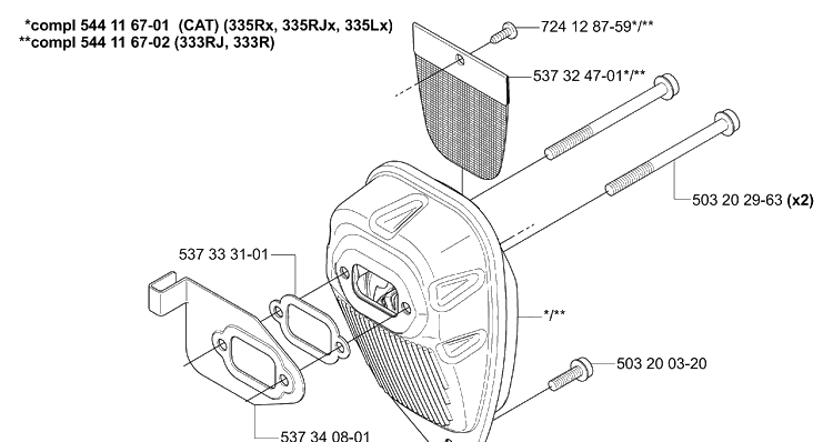 Muffler Diagram and Parts List for 335RJX 2006-05 Husqvarna Trimmer