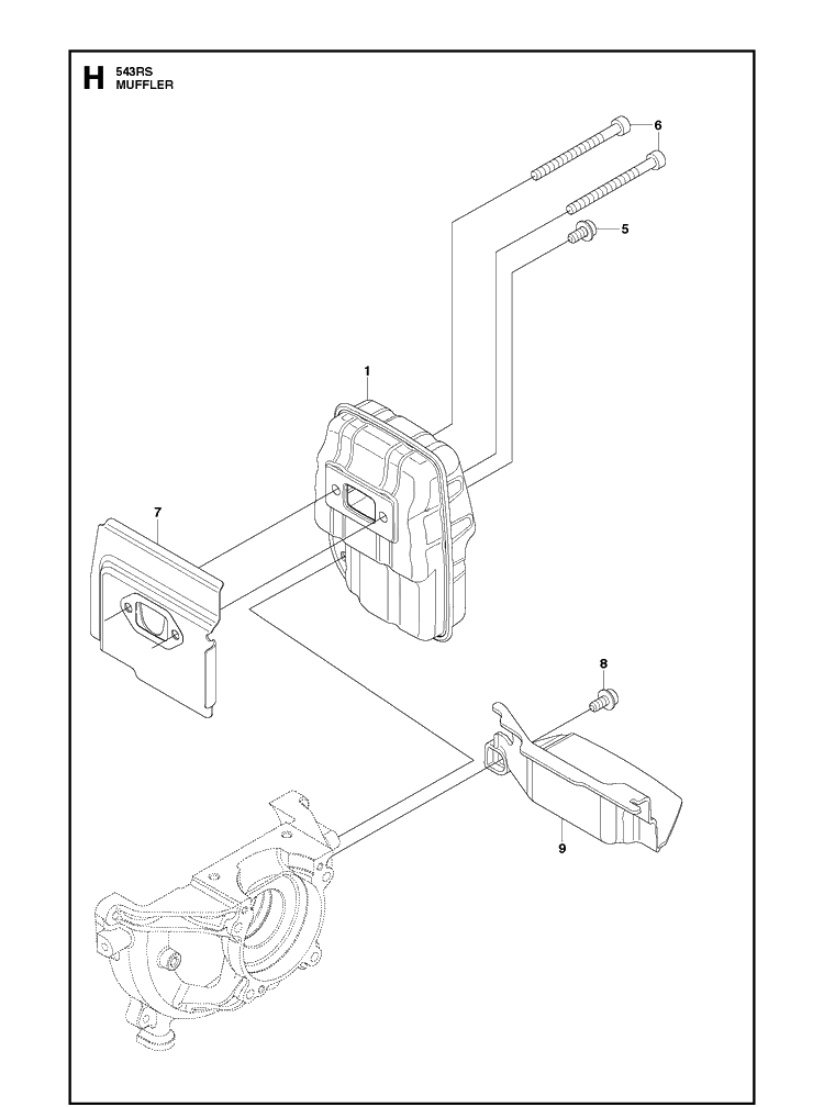 Muffler Diagram and Parts List for 543RS (967348201)(20154400001-20192200000) Husqvarna Brush Cutter