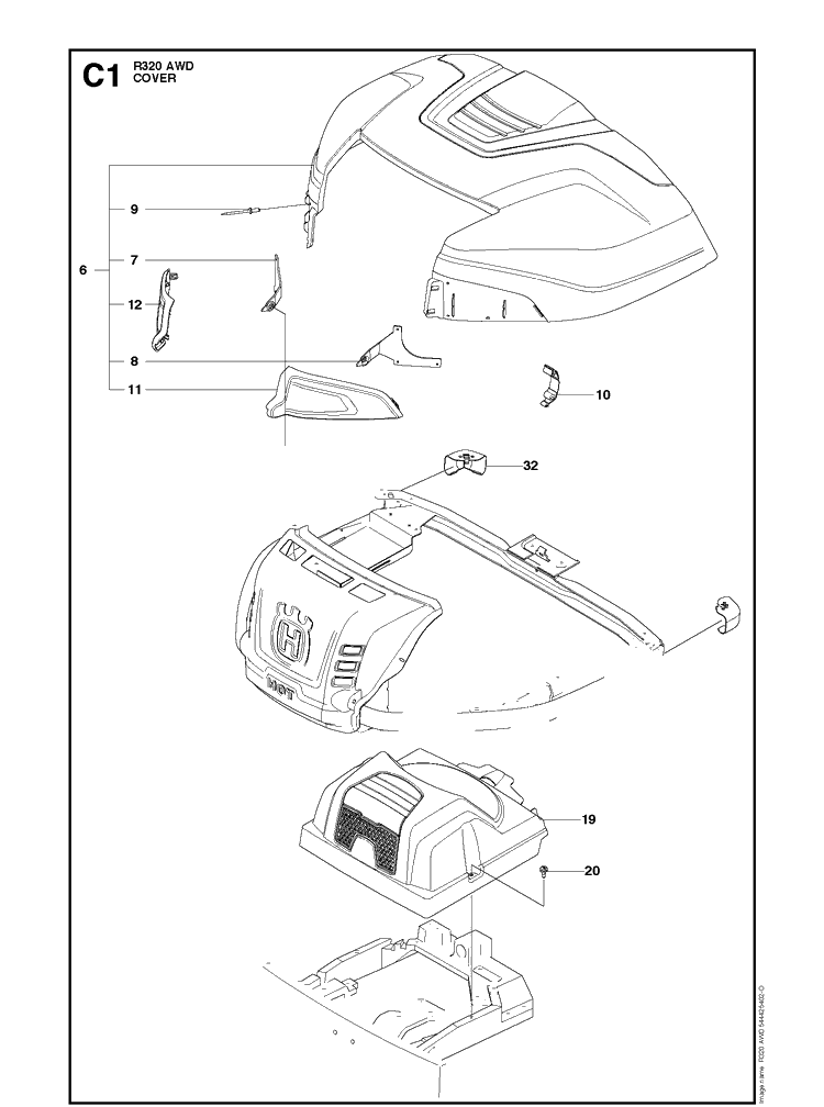 Cover 2 Diagram and Parts List for R320 AWD Husqvarna Lawn Mower