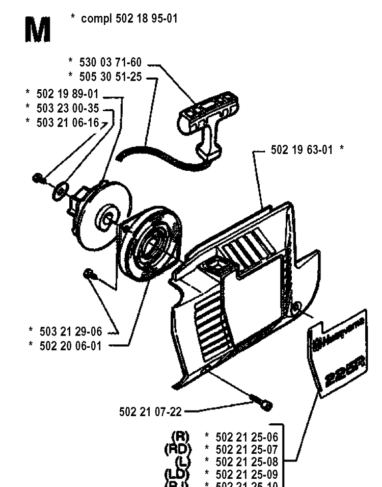 Starter Diagram and Parts List for 225LD 19942300001-19951000000 Husqvarna Edger
