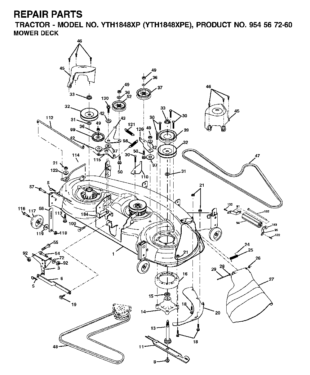 Mower Deck / Cutting Deck Diagram and Parts List for YTH1848XPE (954567260)(2002-02) Husqvarna Lawn Tractor