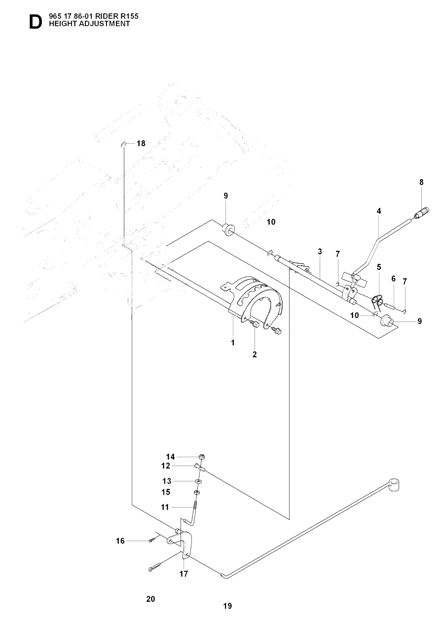 Height Adjustment Diagram and Parts List for R155 (965178601)(2007-03) Husqvarna Lawn Tractor