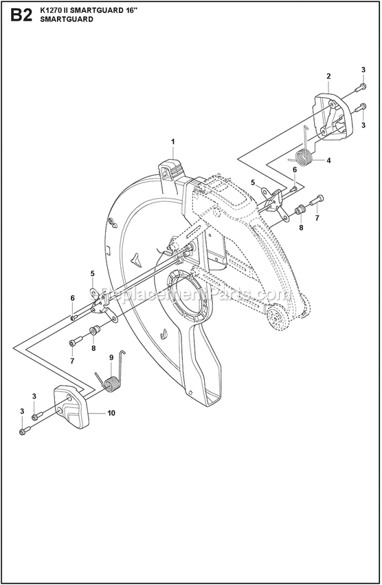 Guard B Diagram and Parts List for K1270II  Husqvarna Concrete Saw