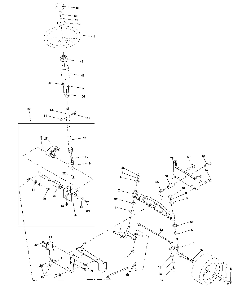 Steering Assembly Diagram and Parts List for YTH1542 (954567048-A)(2000-11) Husqvarna Lawn Tractor
