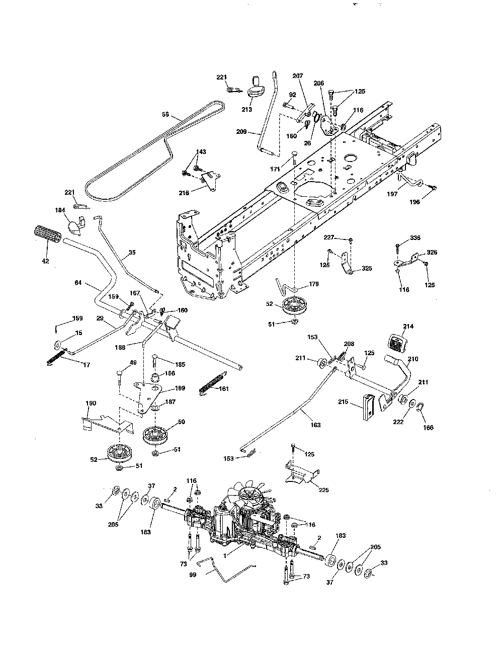 Drive Diagram and Parts List for YT42CS-96043022200  Husqvarna Lawn Tractor