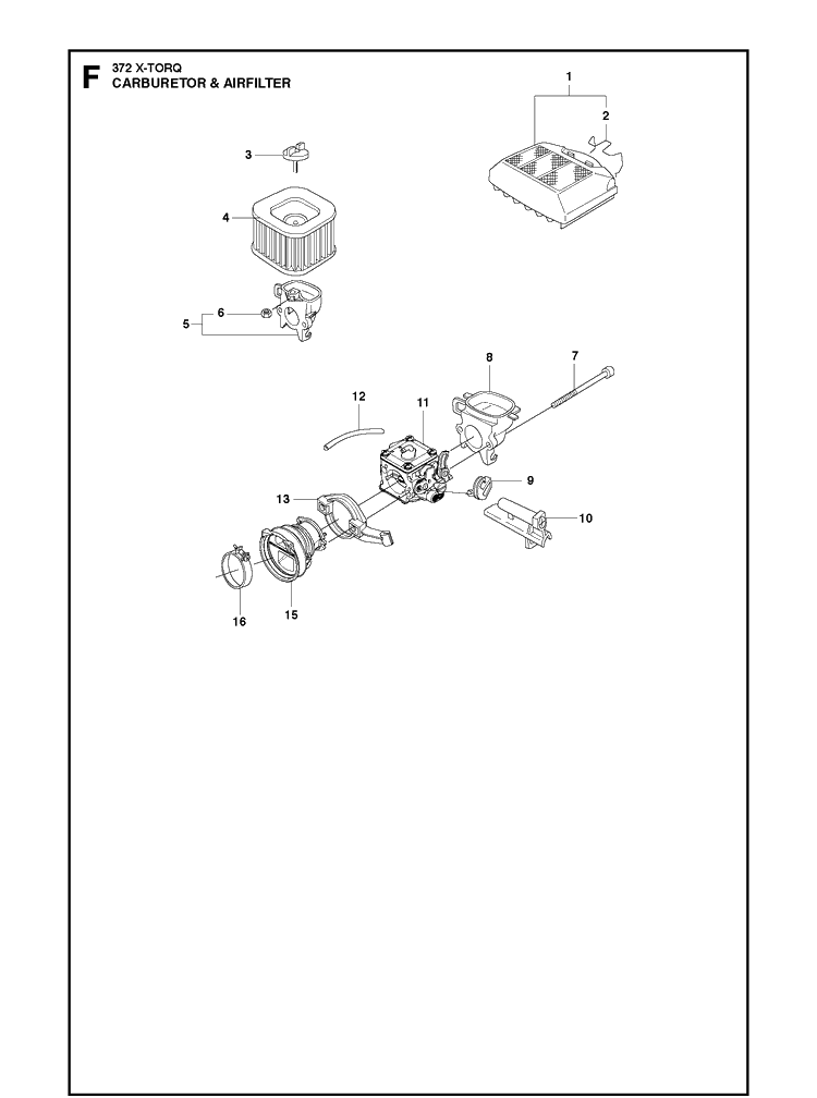 Carburetor And Air Filter 10 Diagram and Parts List for 372XP XPG X-TORQ Husqvarna Chainsaw