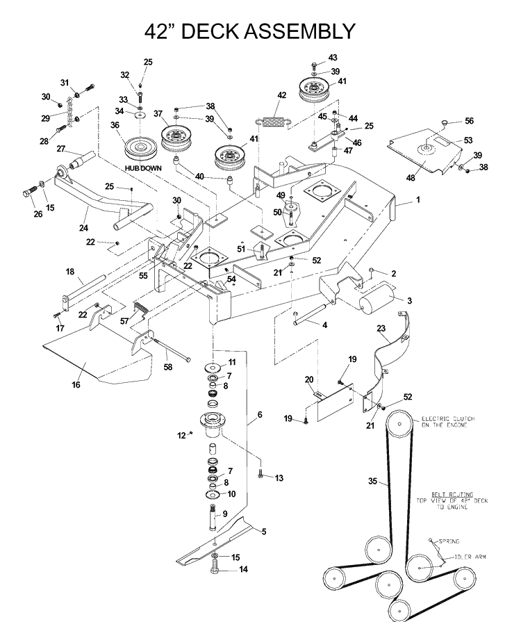 42inch Cutting Deck Diagram and Parts List for IZE4821 (033600000 and Up)(2004-01) Husqvarna Lawn Mower