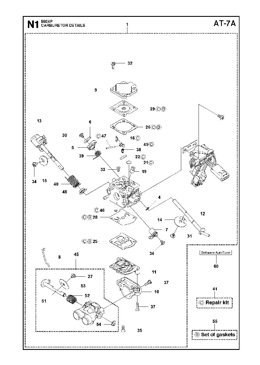 Carburetor Details Diagram and Parts List for 550XP-XPG 2014-01 Husqvarna Chainsaw