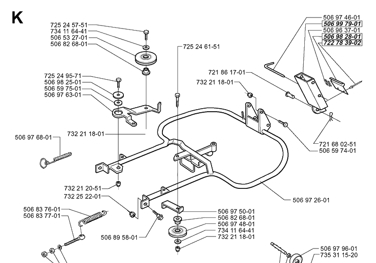 Frame Diagram and Parts List for PR14 2000-02 Husqvarna Lawn Mower