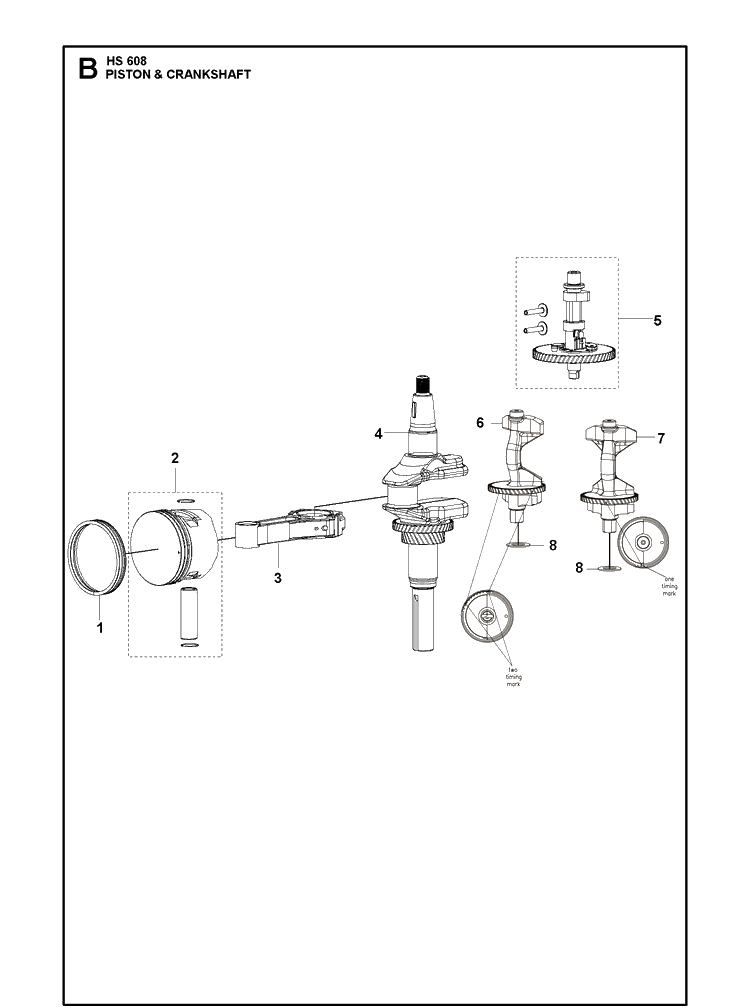 Piston And Crankshaft Diagram and Parts List for 593230101 2021-01 Husqvarna Engine