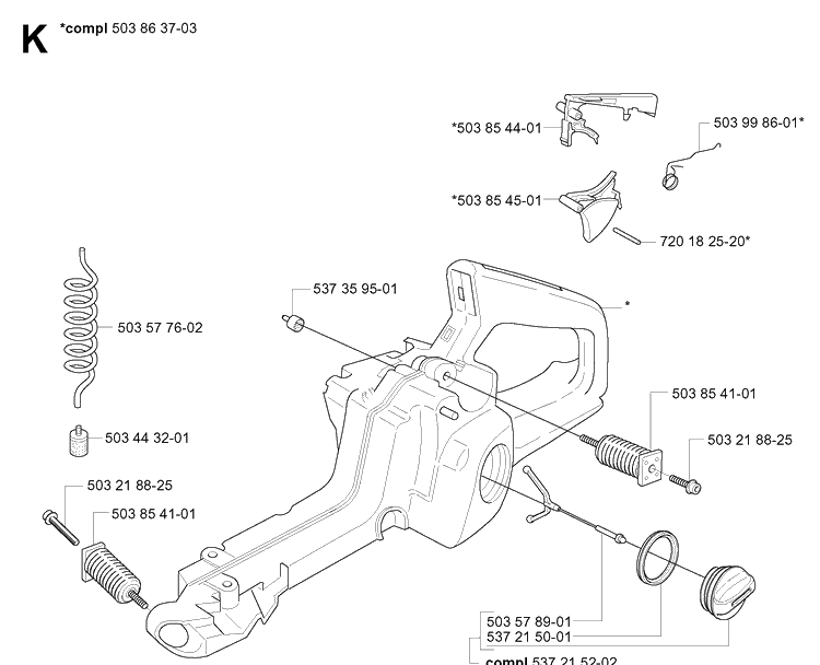 Fuel Tank Diagram and Parts List for 340E 20051800001-20062300000 Husqvarna Chainsaw