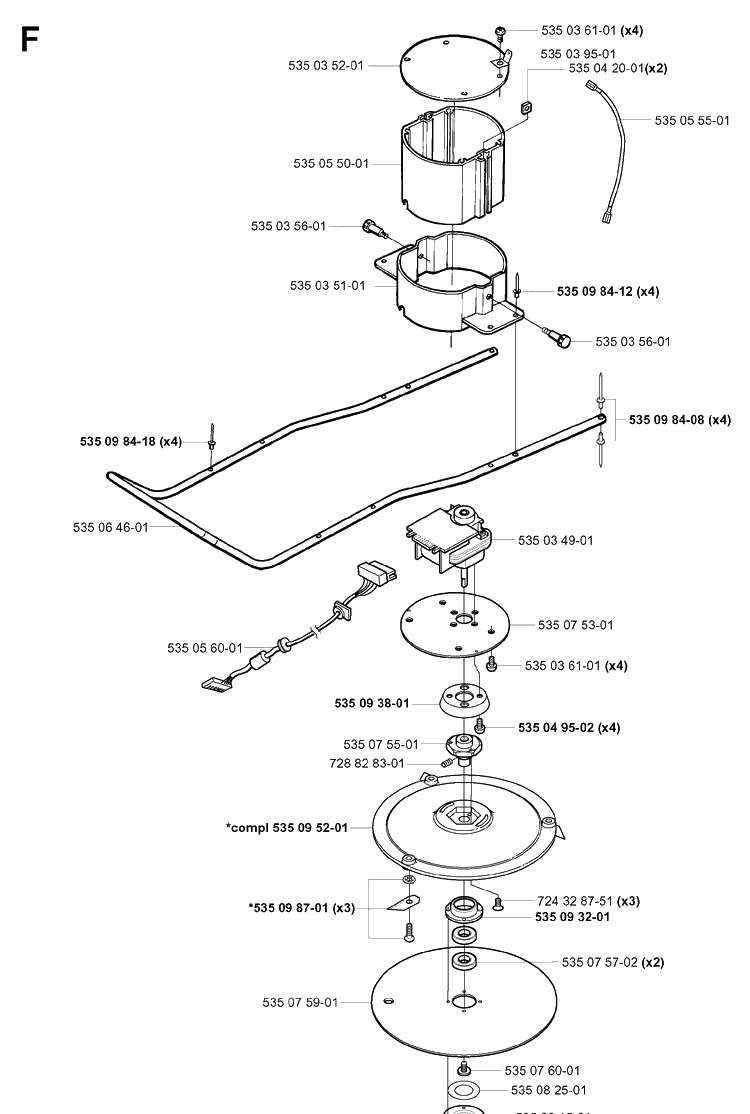 Blade Motor And Cutting Equipment Diagram and Parts List for G1 1998-2003 Husqvarna Lawn Mower