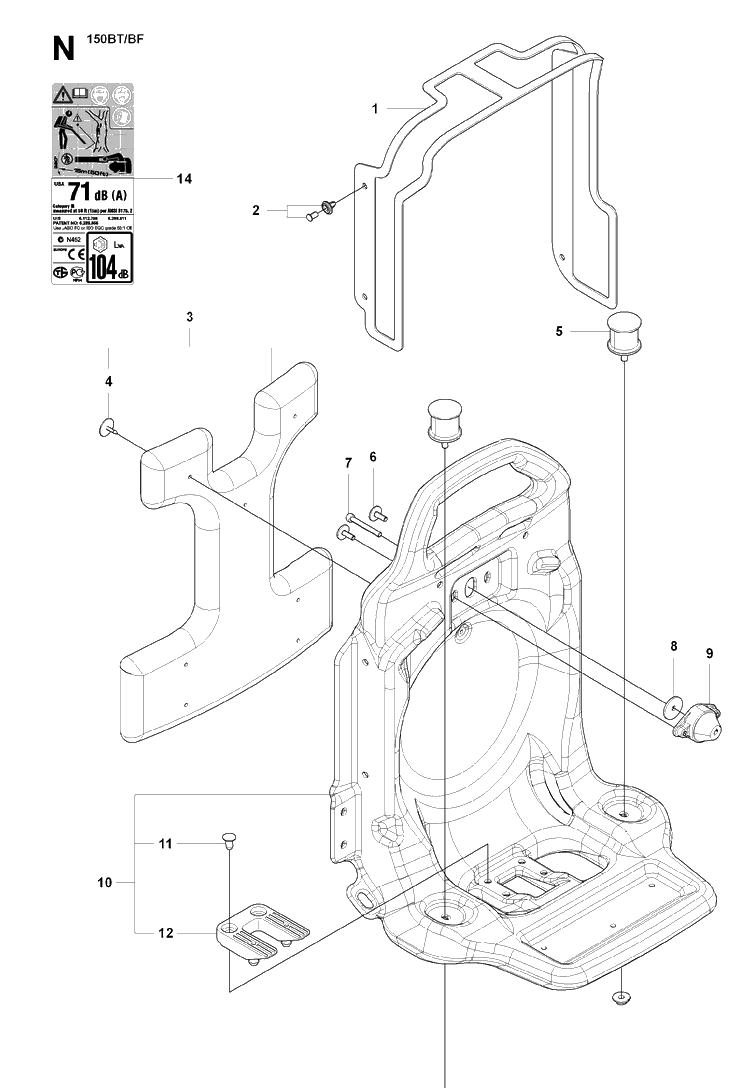 Frame Diagram and Parts List for 150BF 20071800001-20084000000 Husqvarna Leaf Blower / Vacuum