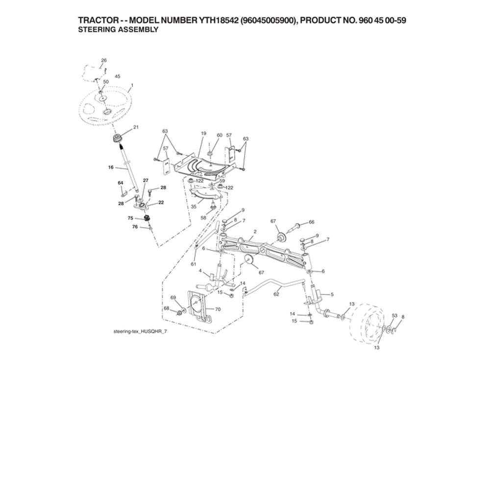 Steering Assy Diagram and Parts List for 96045005900  Husqvarna Lawn Tractor