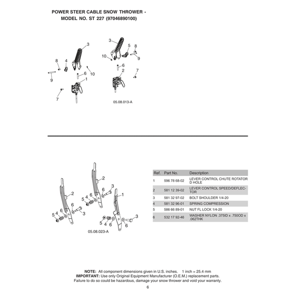Power Steer Cable Diagram and Parts List for ST227-970528702  Husqvarna Snow Blower