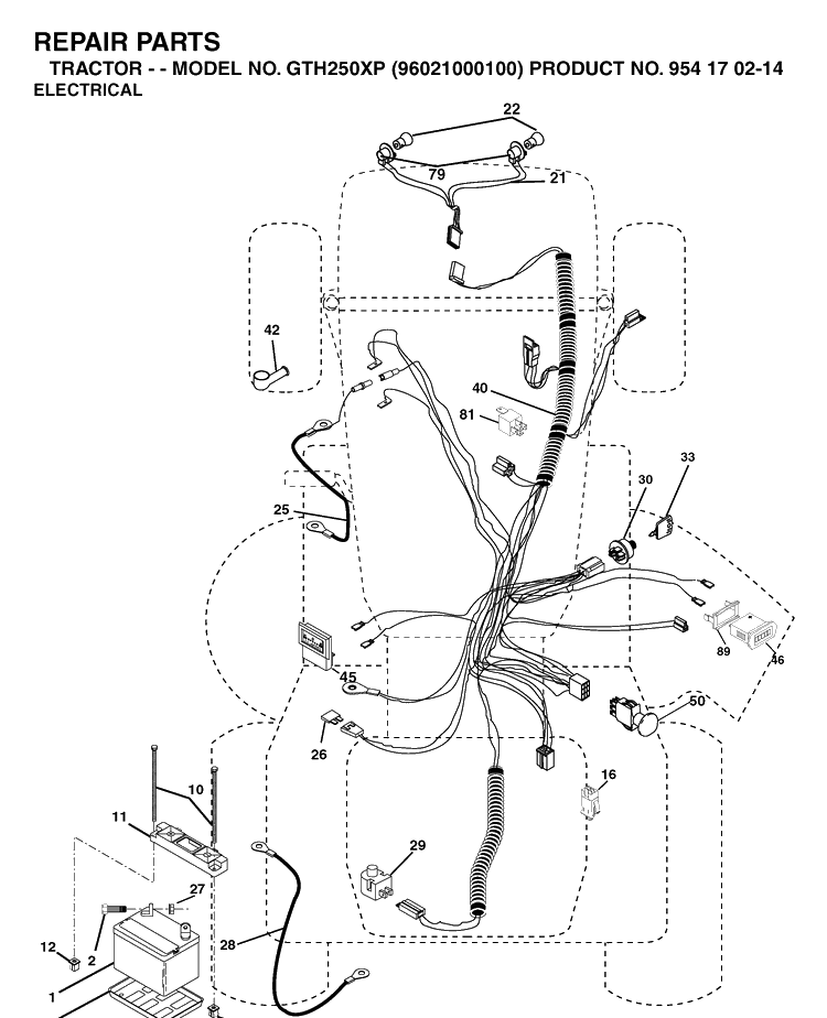 Electrical Diagram and Parts List for GTH250XP (96021000100)(2005-01) Husqvarna Lawn Tractor