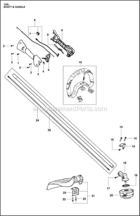Shaft And Handle Diagram and Parts List for 130L  Husqvarna Trimmer