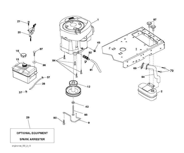 Engine Diagram and Parts List for YTH2042 (96043012100)(2010-10) Husqvarna Lawn Tractor