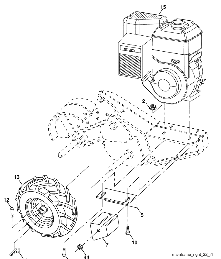 Mainframe / Rightside Diagram and Parts List for 650RTT (96093000203)(2008-09) Husqvarna Tiller